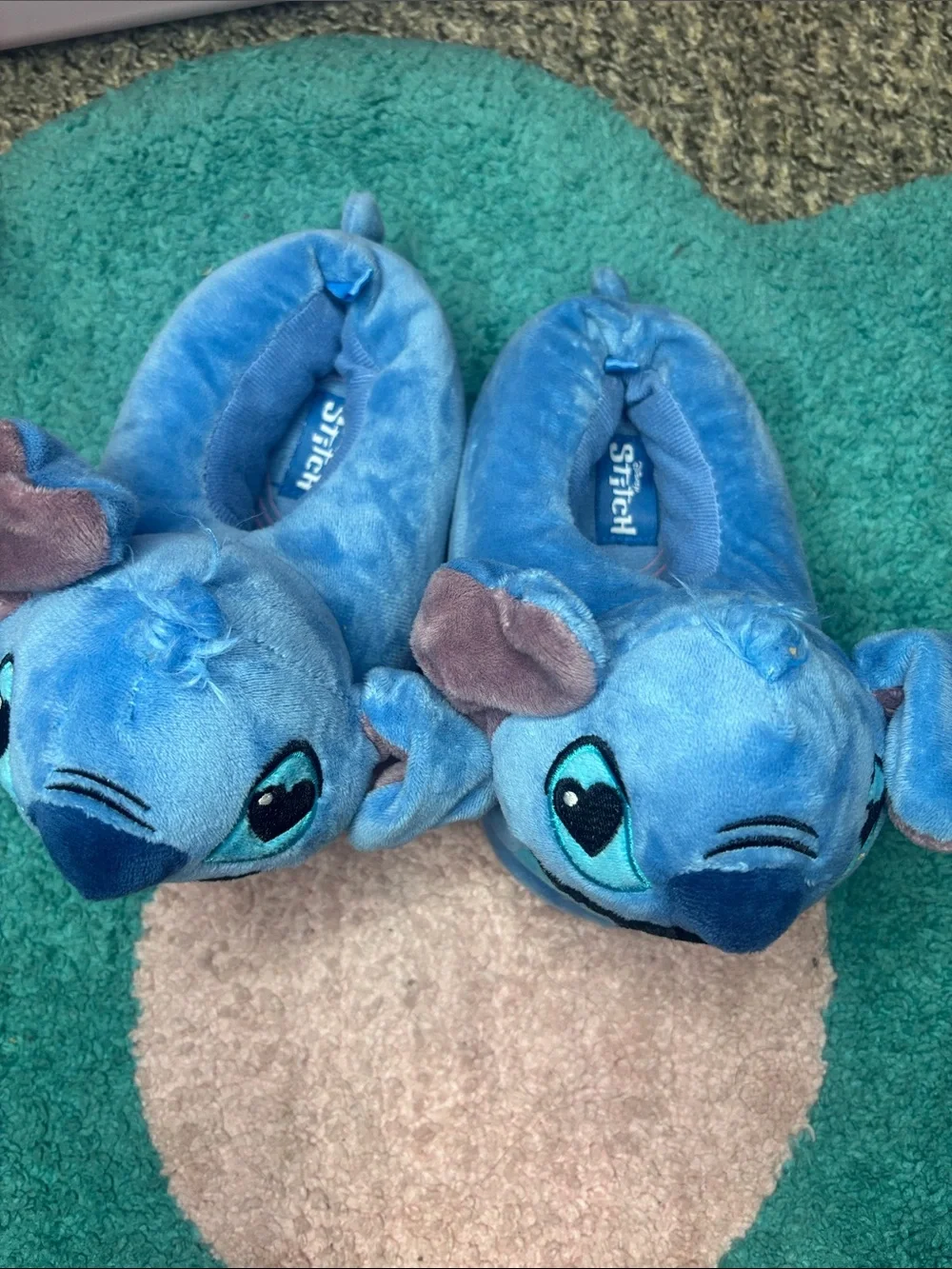 Blue Stitch Plush Slippers